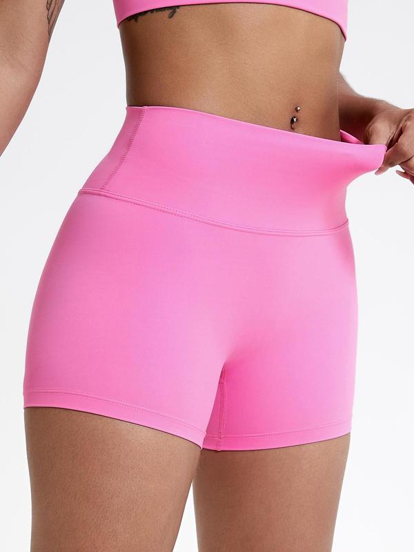 Women's Solid High Waist Sports Shorts, Gym Shorts, Workout Shorts, High Stretch Yoga Shorts, Ladies Sportswear for Indoor Outdoor Wear, Gym Clothing, Fall Outfits, Fallfreshness, Experimental Outfits