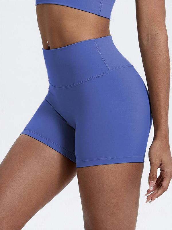 Women's Solid High Waist Sports Shorts, Gym Shorts, Workout Shorts, High Stretch Yoga Shorts, Ladies Sportswear for Indoor Outdoor Wear, Gym Clothing, Fall Outfits, Fallfreshness, Experimental Outfits