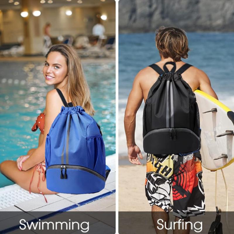 Swimming bag sports drawstring backpack gym bag-backpack shoe compartment moisture-proof pocket mesh bag suitable for men and women travel