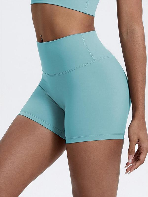 Women's Solid High Waist Sports Shorts, Gym Shorts, Workout Shorts, High Stretch Yoga Shorts, Ladies Sportswear for Indoor Outdoor Wear, Gym Clothing, Fall Outfits, Fallfreshness, Experimental Outfits