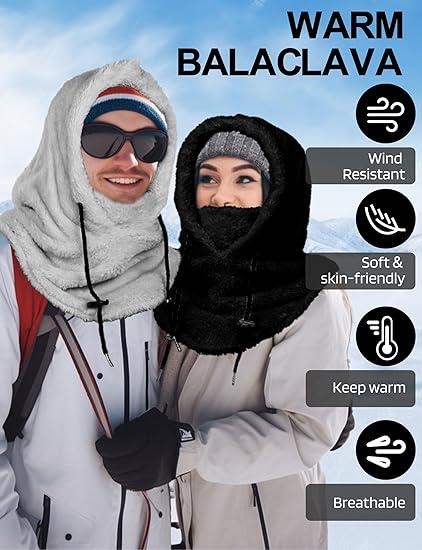 Balaclava Winter Ski Mask for Men Women, Fleece Face Mask Women Hat Neck Windproof Hooded Scarf Cold Weather Warm Face Cover