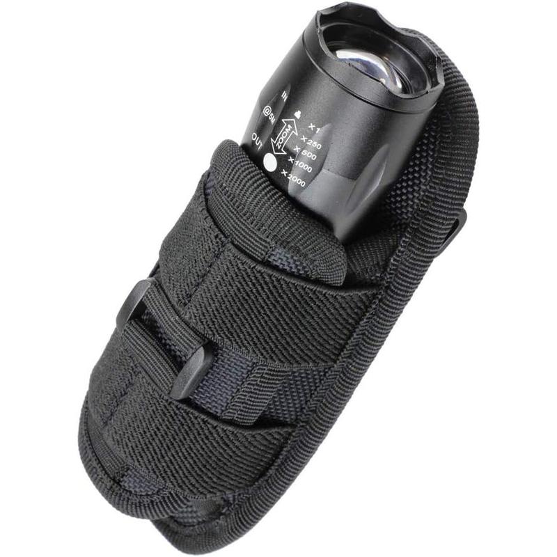 Tactical Flashlight Pouch Holster, Rotatable Flashlight Holder Belt Clip Tactical Torch Carry Case with 360 Degree Carabiner Reel Clip