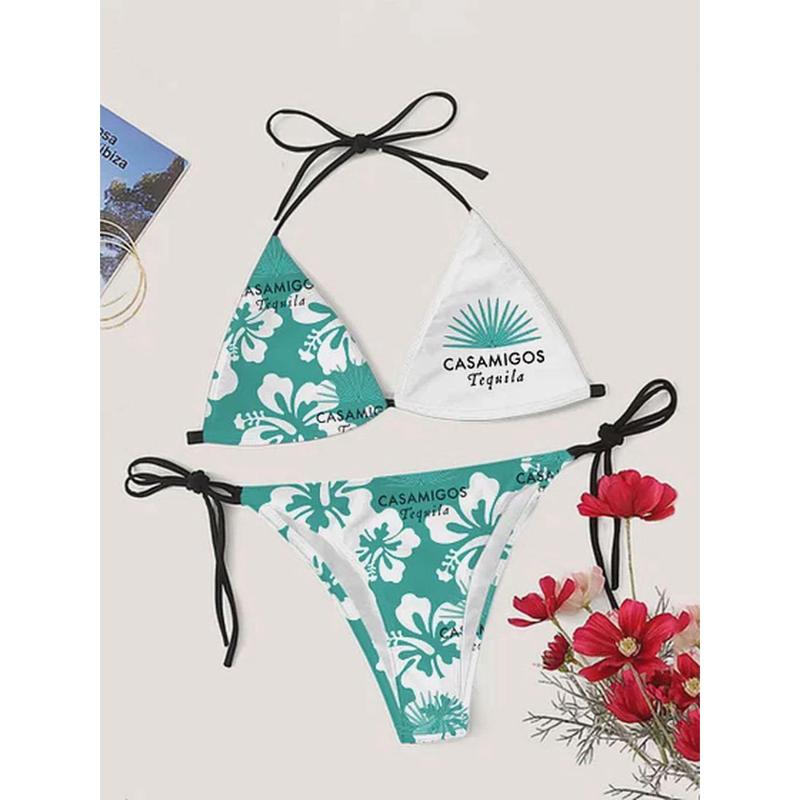 Casamigos Floral Letter Print Drinking Bikini Set