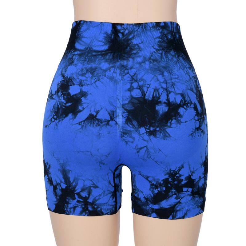 Women's Tie Dye Print High Waist Sports Shorts, Fitness Yoga Sports Support Compression Gym Shorts, Indoor and Outdoor Women's Sportswear, Womens Cheeky Shorts