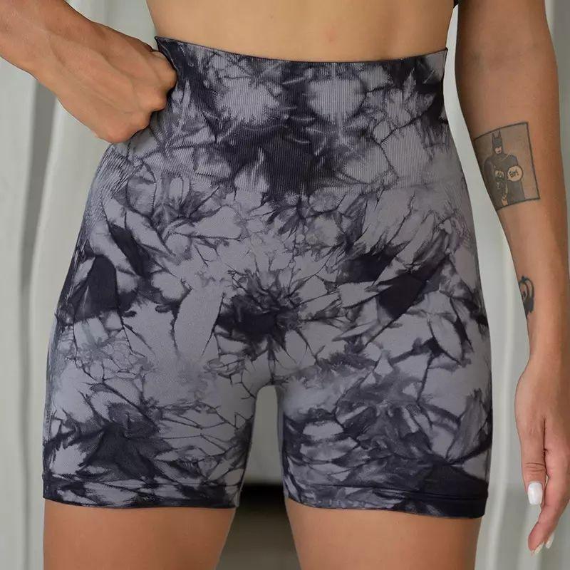 Women's Tie Dye Print High Waist Sports Shorts, Fitness Yoga Sports Support Compression Gym Shorts, Indoor and Outdoor Women's Sportswear, Womens Cheeky Shorts