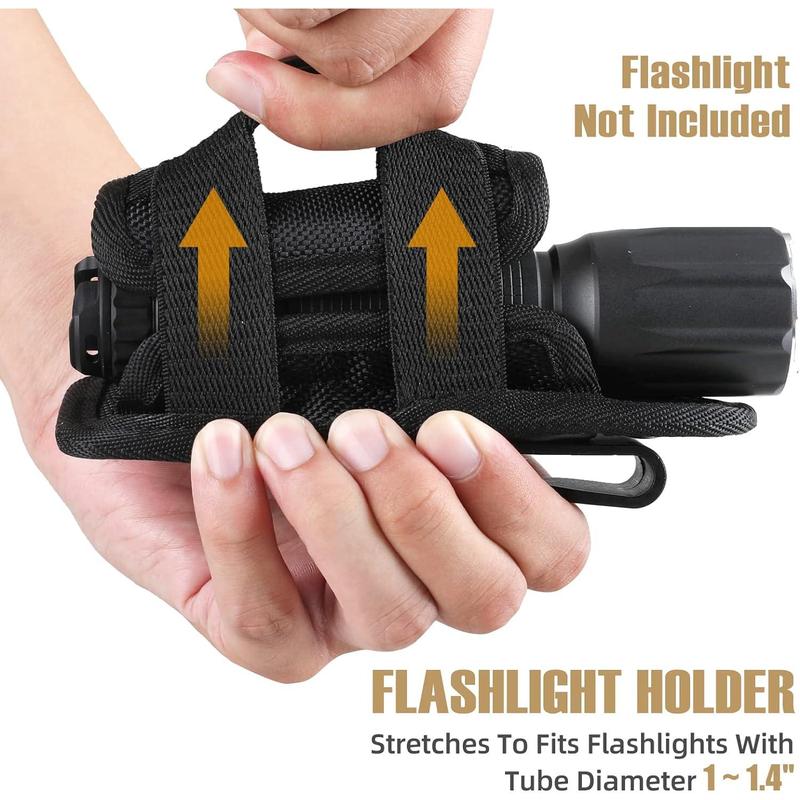 Tactical Flashlight Pouch Holster, Rotatable Flashlight Holder Belt Clip Tactical Torch Carry Case with 360 Degree Carabiner Reel Clip