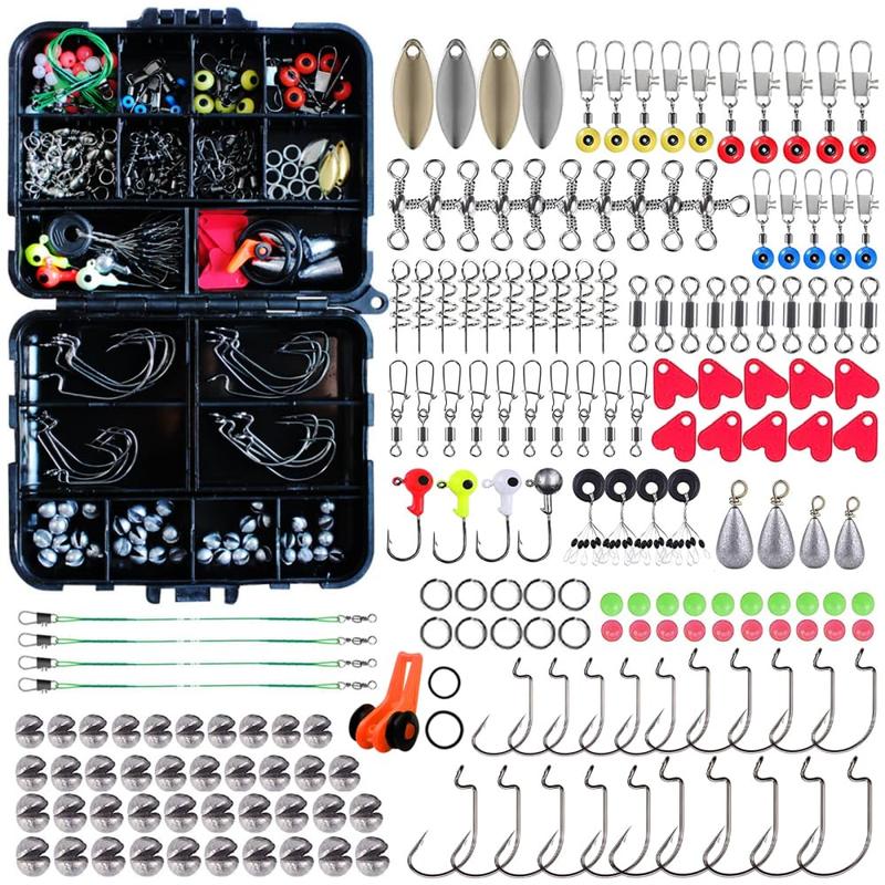 Fishing Bobbers Tackle Kit, 183pcs Basic Fishing Bobbers Hooks Assortment Included Octopus Circle Hooks, Terminal Tackle Box for Trout Catfish Panfish fishing weights surface iron sir sanco fishing lures surface iron sir sanco fishing lures