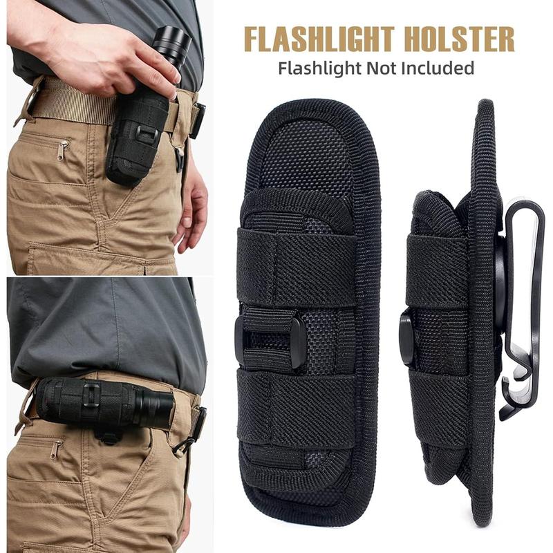 Tactical Flashlight Pouch Holster, Rotatable Flashlight Holder Belt Clip Tactical Torch Carry Case with 360 Degree Carabiner Reel Clip