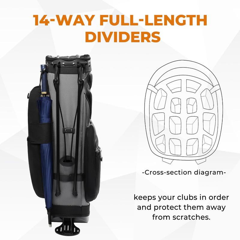 Golf Stand Bag with 14 Way Top Dividers, Lightweight Golf Bag for Men, Golf Bags with Stand, Multiple Pockets, Dual Strap, Rain Cover Hood