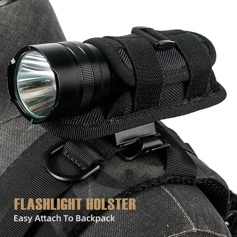 Tactical Flashlight Pouch Holster, Rotatable Flashlight Holder Belt Clip Tactical Torch Carry Case with 360 Degree Carabiner Reel Clip