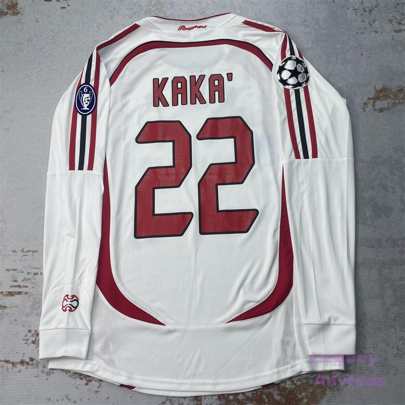 06 07 Away Retro Soccer Jersey KAKA 22# Fan Edition Long Sleeve Jersey White Red