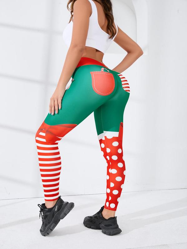 Women's Christmas Print High Waist Sports Leggings, Casual Comfy Breathable Skinny Pants for Yoga Gym Workout, Ladies Sportswear for All Seasons