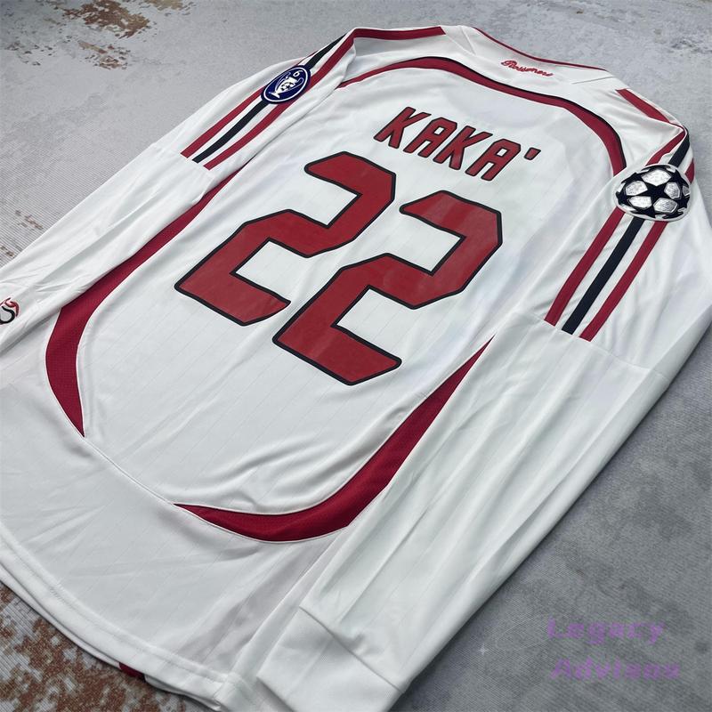 06 07 Away Retro Soccer Jersey KAKA 22# Fan Edition Long Sleeve Jersey White Red