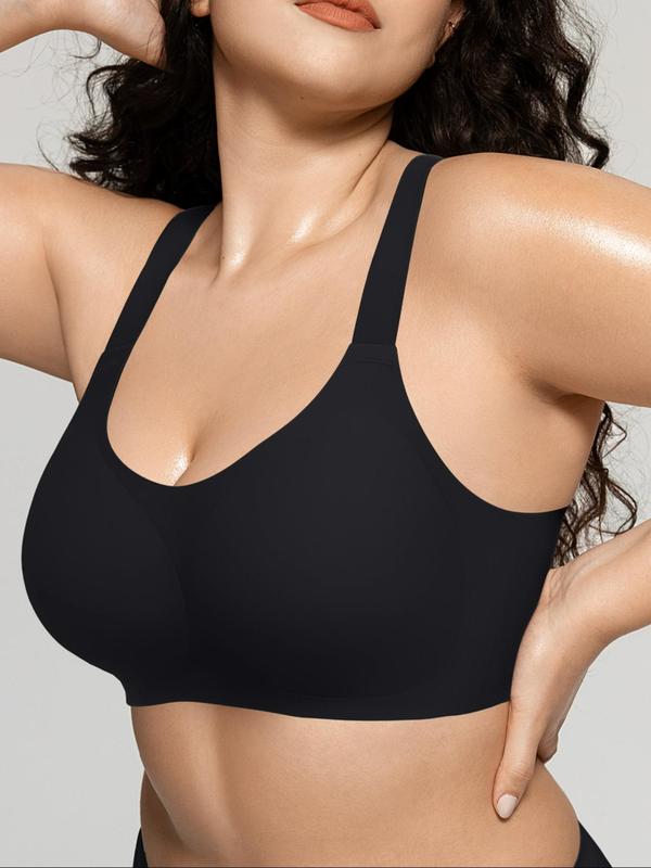 Women's Solid Adjustable Strap Wireless Sports Bra, Breathable Comfortable Sports Bra, Ladies Sportswear for Indoor Outdoor Wear