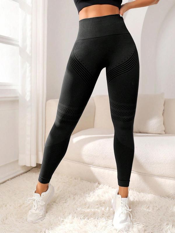 Women's Solid Stripe Print High Waist Sports Leggings, Sporty Seamless Skinny Pants, Summer Bottoms, Ladies Sportswear for All Seasons