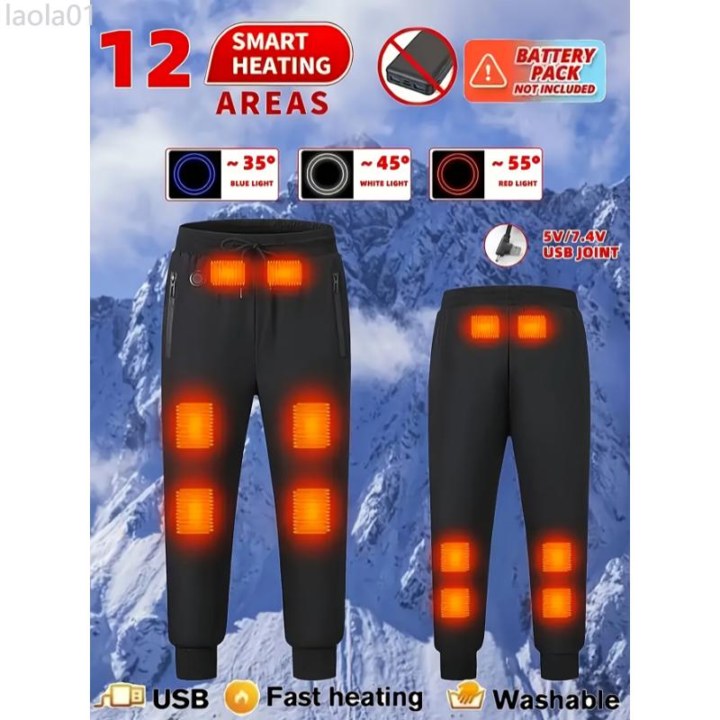 Men's 12-zone Electric Heated Sweatpants - Warm, Lightweight And Comfortable For Outdoor Activities In Autumn And Winter, Thick Waistband And Zipper Pockets (batteries Not Included)