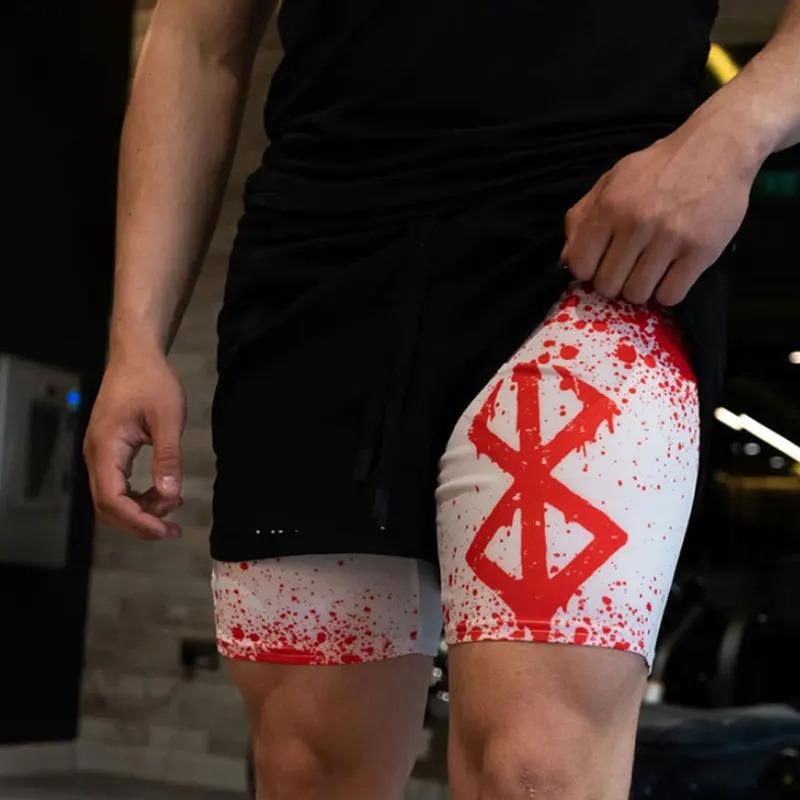 Y2K Compression Shorts Skull Print 2 in 1 Gym Shorts for Men Active Athletic 5 Inch Quick Dry Stretchy Training Fitness Workout