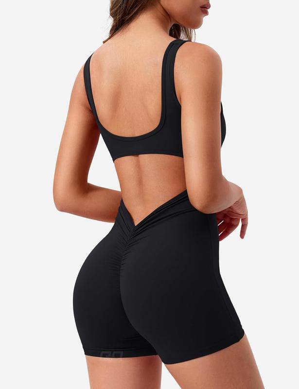 Workout Jumpsuits for Women Sexy Backless One Piece Jumpsuits Sleeveless V Back Scrunch Yoga Rompers