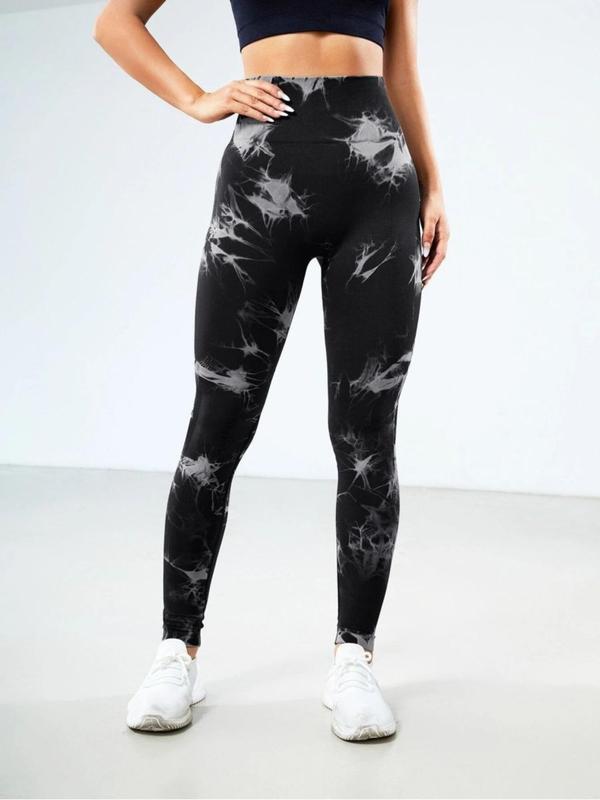 Women's Tie Dye Print Ruched High Waist Sports Leggings Set, New Arrival Summer Sporty Seamless Skinny Pants for Yoga Gym, Women Sport & Outdoor Clothing for All Seasons, Tummy Control