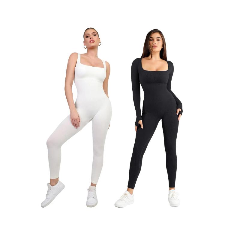 Popilush Sports Seamless Square Neck Long Sleeve Jumpsuits & Sleeveless Jumpsuits Set Celebrity Live