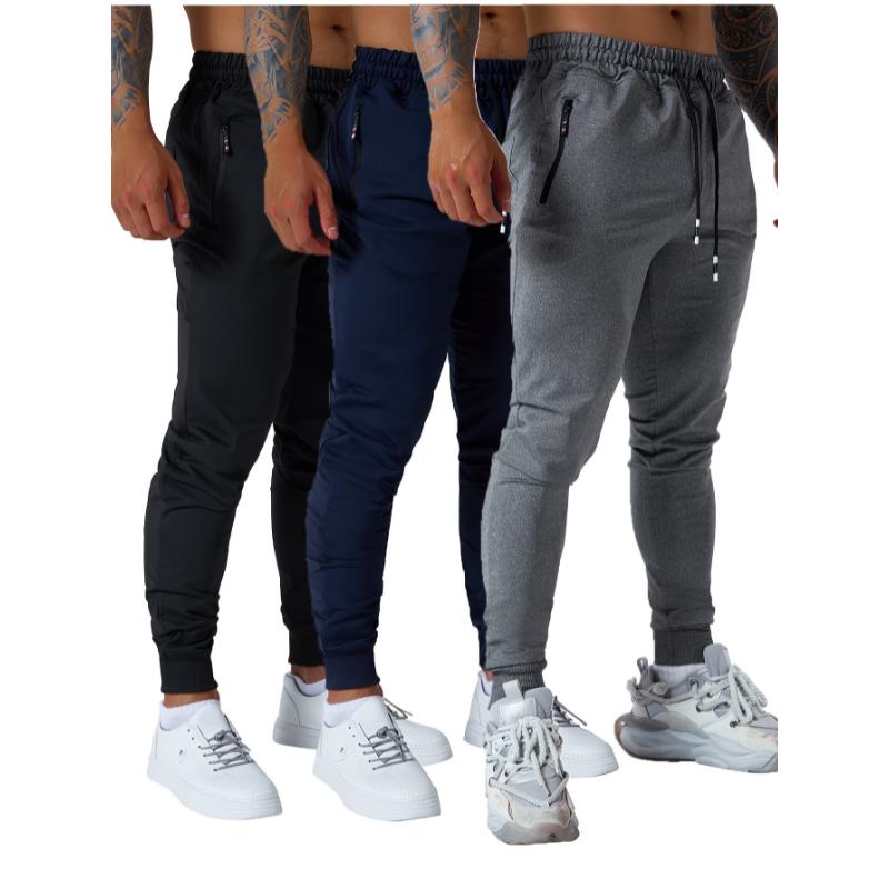 3PCS Zipper Pockets Men's Sweatpants, Tapered Joggers for Athletic Workout, Jogging, Running