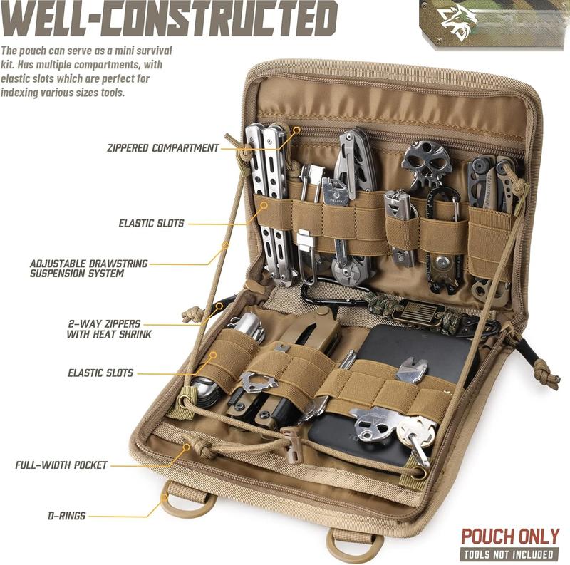 Tactical Folding Admin Pouch, Molle Tool Bag of Laser-Cut Design, Utility Organizer EDC Medical Bag Modular Pouches Tactical Attachment Waist Pouch Include U.S Patch