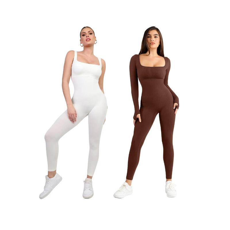 Popilush Sports Seamless Square Neck Long Sleeve Jumpsuits & Sleeveless Jumpsuits Set Celebrity Live