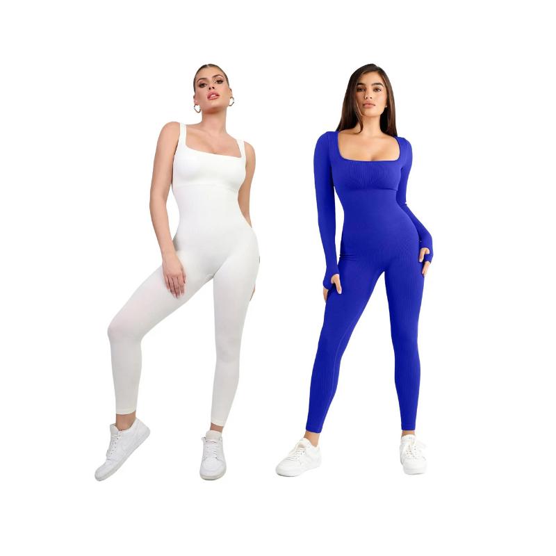 Popilush Sports Seamless Square Neck Long Sleeve Jumpsuits & Sleeveless Jumpsuits Set Celebrity Live