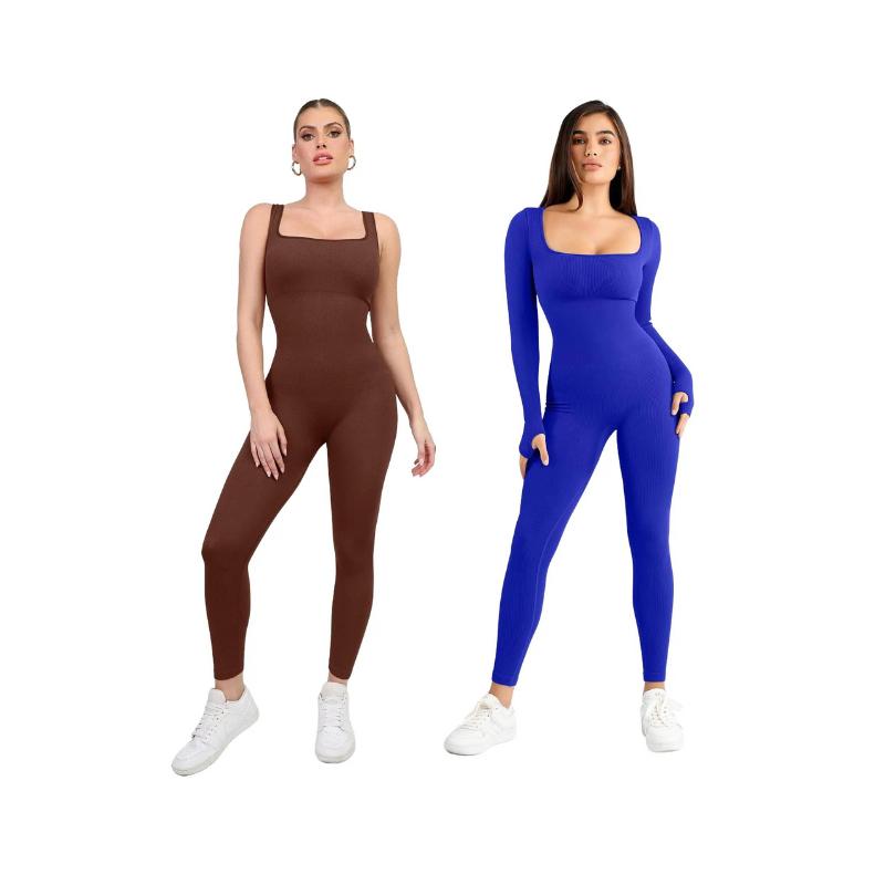 Popilush Sports Seamless Square Neck Long Sleeve Jumpsuits & Sleeveless Jumpsuits Set Celebrity Live