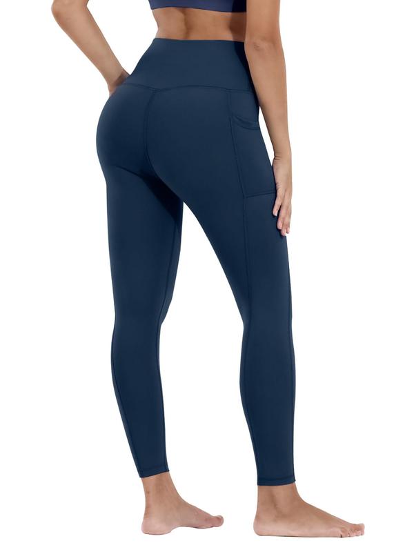 Women's Solid High Waist Pocket Sports Leggings, Casual Comfy Breathable Skinny Pants for Yoga Gym Workout Running, Ladies Sportswear for All Seasons