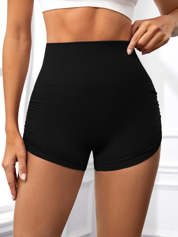 Women's 3pcs Solid Ruched High Waist Sports Gym Shorts, High Stretch Seamless Breathable Comfortable Skinny Shorts, Ladies Sportswear Bottoms for Gym Yoga Workout Running