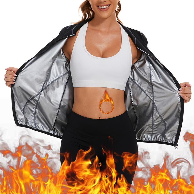 Women's Sauna Suit for Intense Sweat,Zippered with Silver Detail, Sweat-Maximizing Material, Precision Craftsmanship, Elastic Wrists and Neck, and Striking Grey Contrast Lines for Unmatched Fitness Experience