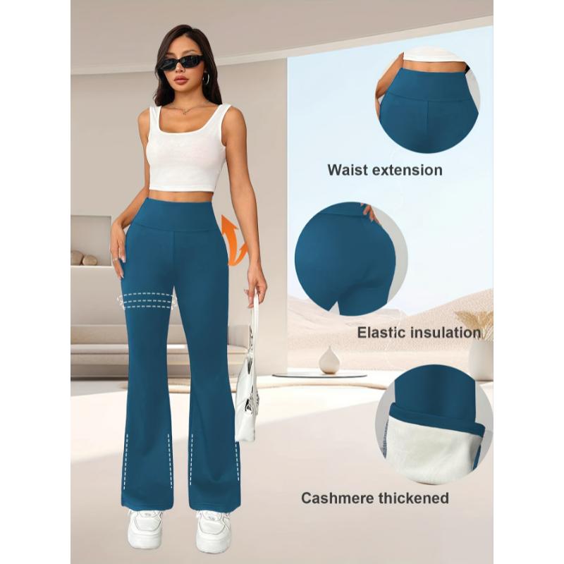 Winter plus fleecy flares Women's high waist warm wide leg pants sports fitness yoga micro pants