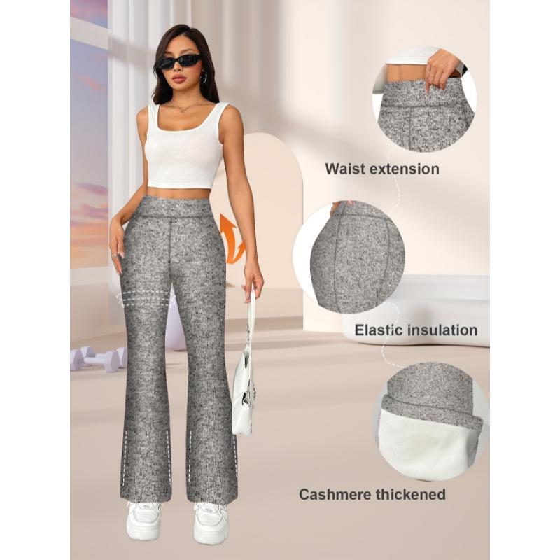 Winter plus fleecy flares Women's high waist warm wide leg pants sports fitness yoga micro pants