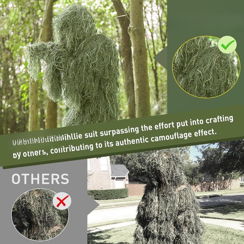 6 in 1 Ghillie Suit, 3D Camouflage  Apparel Including Jacket, Pants, Hood, Carry Bag and Camo Tapes