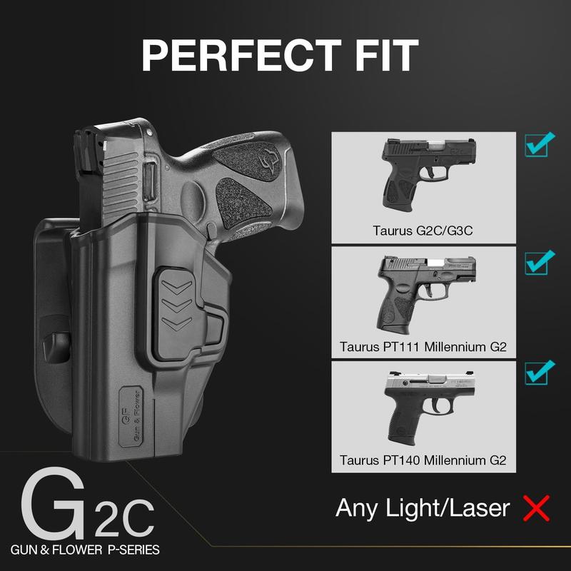 Left handed Taurus G2C G3C, Taurus Millennium G2 PT111   G2 PT140, Outside Waistband Carry Holster, Level II Retention Locking System, 360 Degrees Adjustable, Left handed