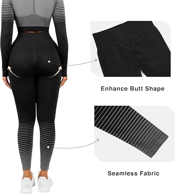 FeelinGirl  Christmas  2 Piece Seamless Long Sleeve Crop Tops Seamless Workout Sets for Women Outfits High Waist Leggings