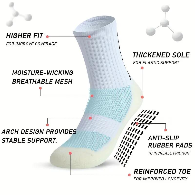 3 6 10 Pairs Soccer Socks Breathable Cushioned with Non-Slip Silicone Grips Mid-Calf Professional Training for Outdoor Sports Football Matches Fitness