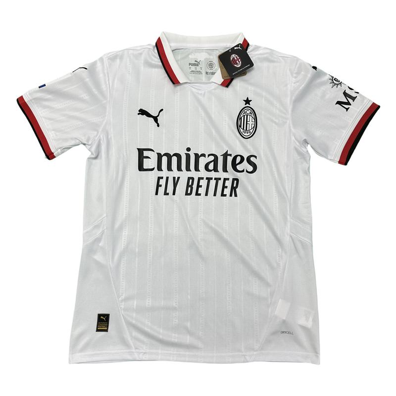 Puma 2425 Serie A AC Milan Home Short Sleeve Red and Black Striped Top Soccer Jerseys Quick Drying