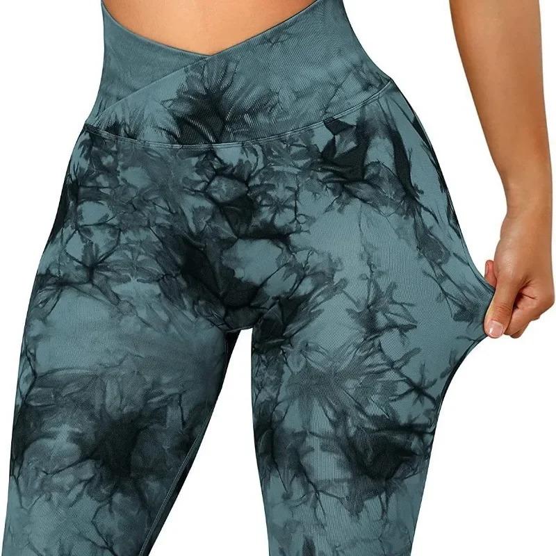 Seamless V Waist Leggings Women Tie Dye Slim Tights Stretchy High Waist Running Cycling Sexy Hip Liftting Yoga Fitness Pants Camo Print