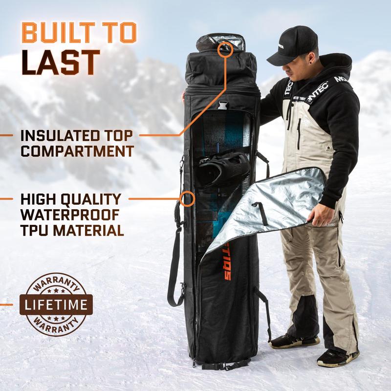 Snowboard Bag with Wheels | Store all your Snowboarding Gear | Snowboard Bag for Air Travel | Waterproof Design | Fully Adjustable fit 150cm-170cm | Rollup Design for Ultimate Portable Storage