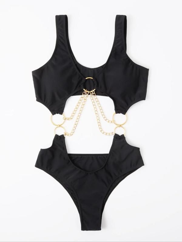 Women's Chain Linked Cut Out One-piece Swimsuit, O-ring Monokini Bathing Suit, Women's Summer Beach Vacation Swimwear