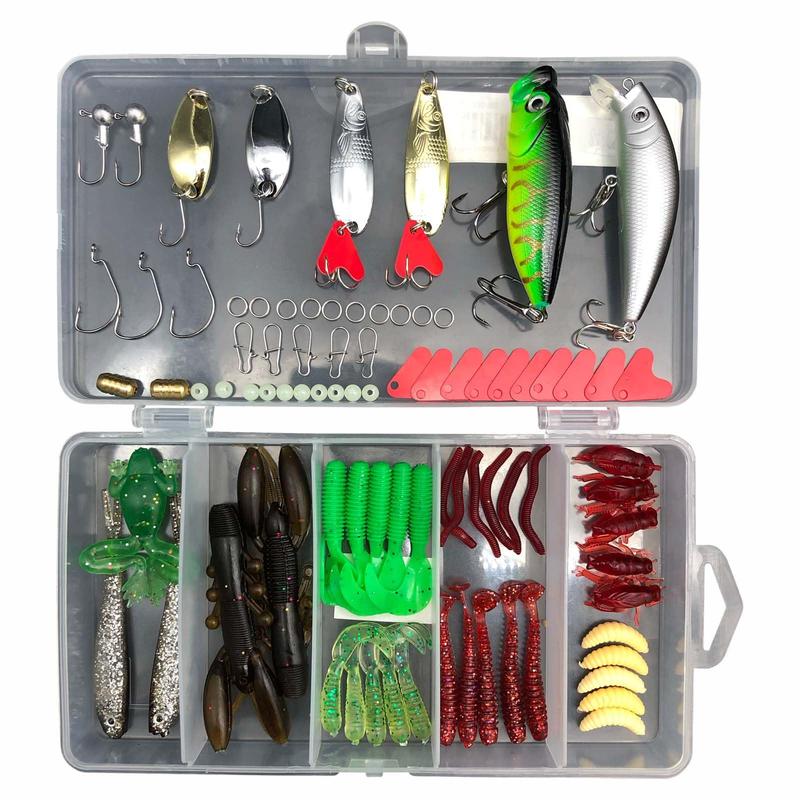 Fishing bait set, fishing lures with hooks, multi-functional fishing accessories suitable for oceans, freshwater lakes and streams, outdoor fishing accessories.