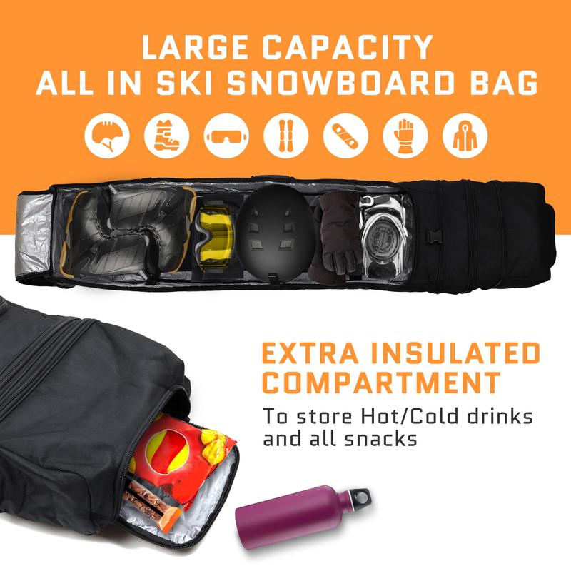 Snowboard Bag with Wheels | Store all your Snowboarding Gear | Snowboard Bag for Air Travel | Waterproof Design | Fully Adjustable fit 150cm-170cm | Rollup Design for Ultimate Portable Storage