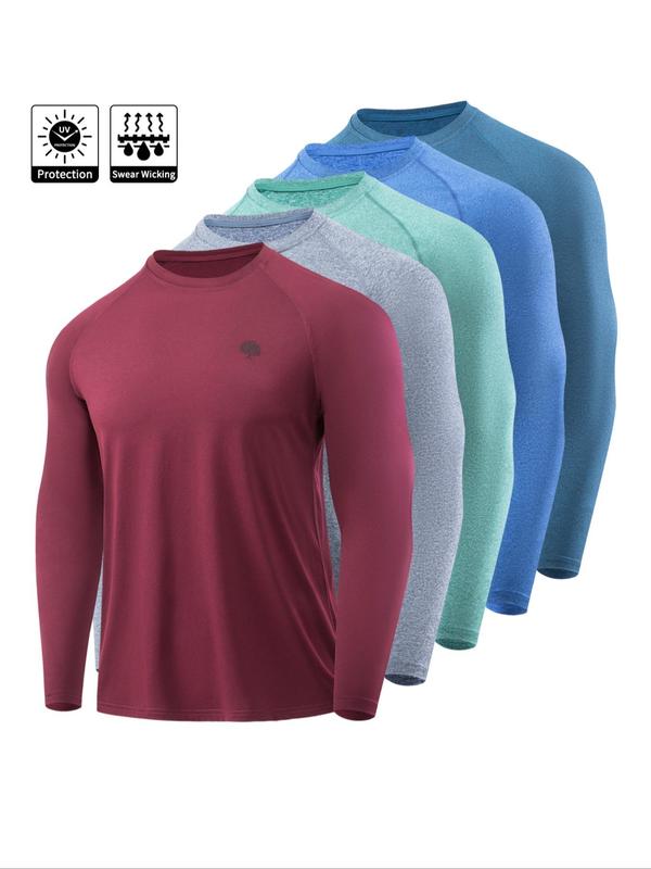 Men's Long Sleeve Tee, Quick Drying Breathable Sports T-shirt, Casual Comfortable Round Neck Top for Gym Workout Running, Men's Sportswear for All Seasons