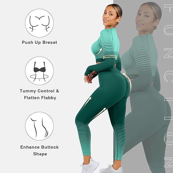 FeelinGirl  Christmas  2 Piece Seamless Long Sleeve Crop Tops Seamless Workout Sets for Women Outfits High Waist Leggings