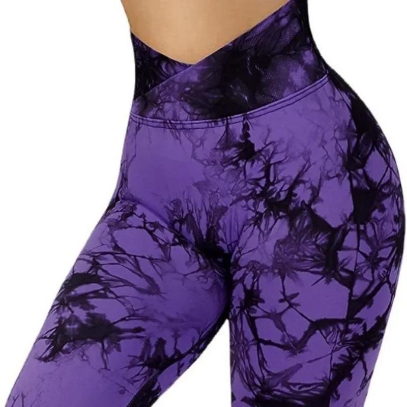 Seamless V Waist Leggings Women Tie Dye Slim Tights Stretchy High Waist Running Cycling Sexy Hip Liftting Yoga Fitness Pants Camo Print