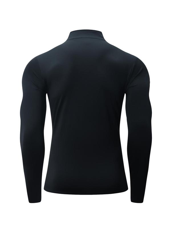 Men's Solid Half Zip Up Mock Neck Sports Tee, Quick Drying Breathable Long Sleeve Skinny T-shirt for Outdoor Running, Men's Sportswear for All Seasons