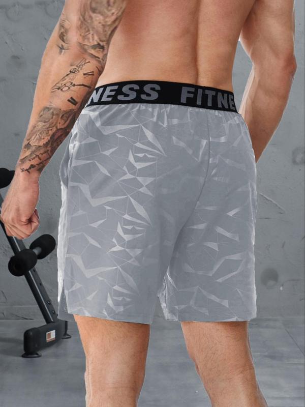 Men's Letter & Geometric Print Elastic Waist Sports Shorts, Gym Shorts, Sporty Regular Fit Split Shorts, Men Sport & Outdoor Clothing for Summer