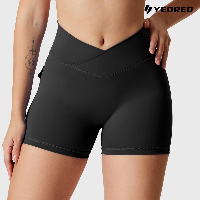 YEOREO Scrunch Workout Shorts with Pockets Charm Gym Biker Shorts for Women High Waisted Yoga Booty Shorts elastic athletic